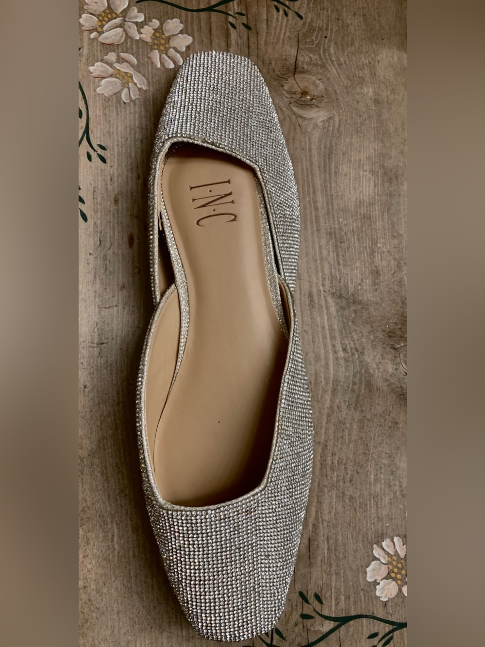 INC International Concepts Silver Rhinestone Slip-On Mules - Picture 4 of 13